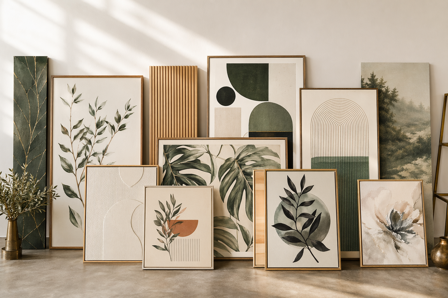 Coordinated framed wall art prints and decorative panels